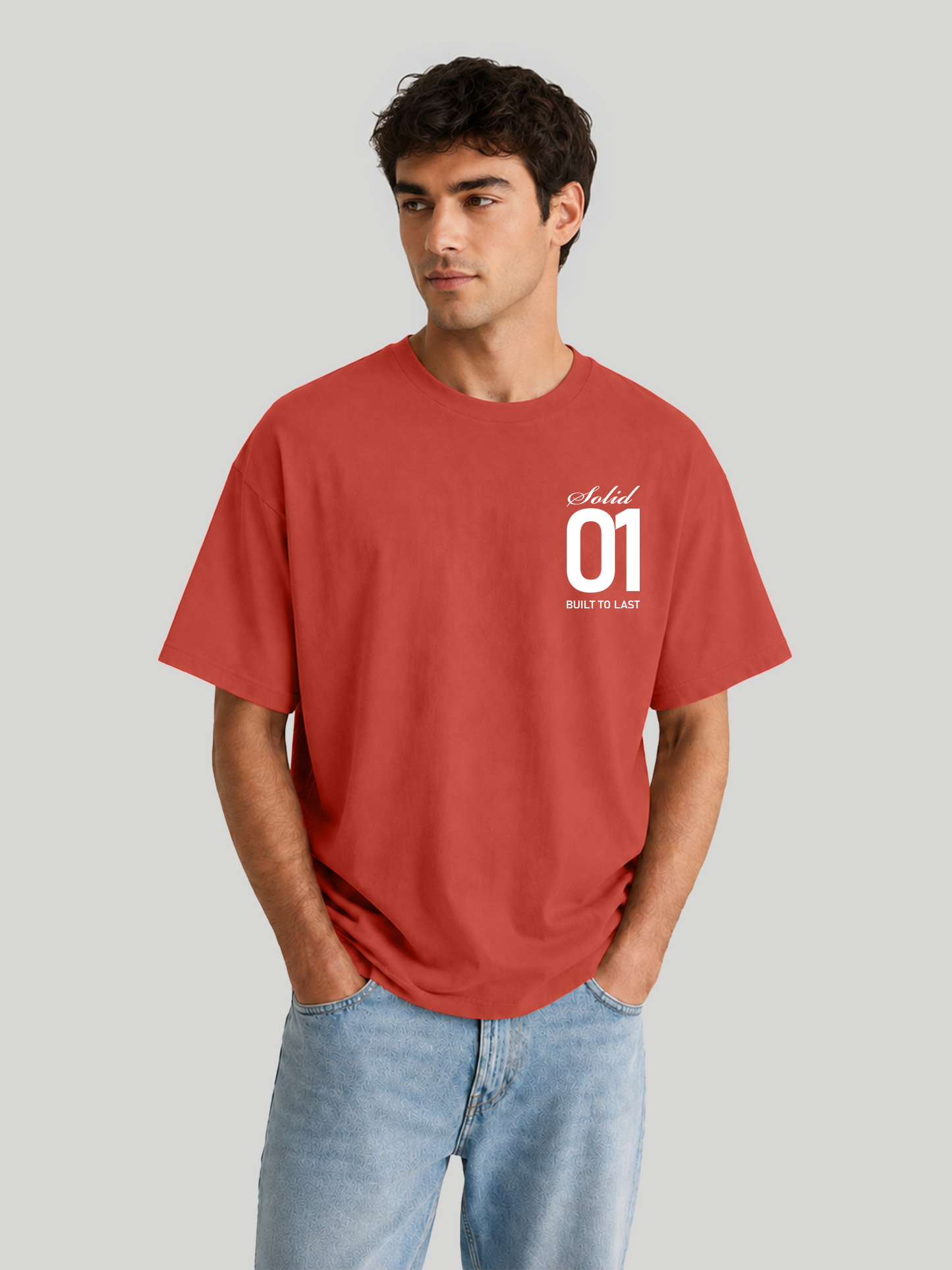 Men's Brick Red Oversized T-Shirt Side View – Casual Heavyweight Cotton T-Shirt