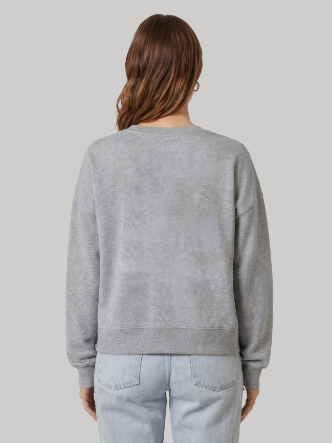 Back view of Ninthclause sport grey sweatshirt for women with relaxed fit