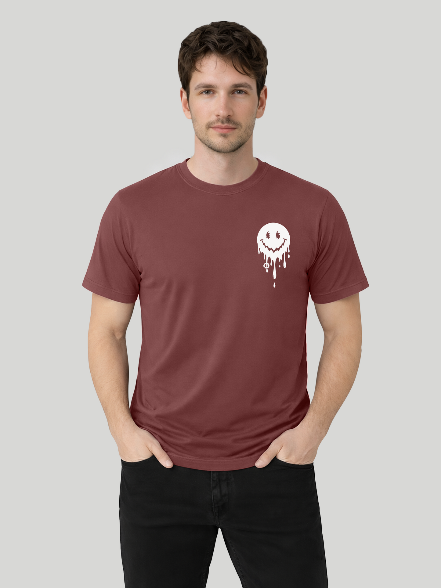 Men’s Brick regular fit smiley graphic printed crew neck t-shirt front view
