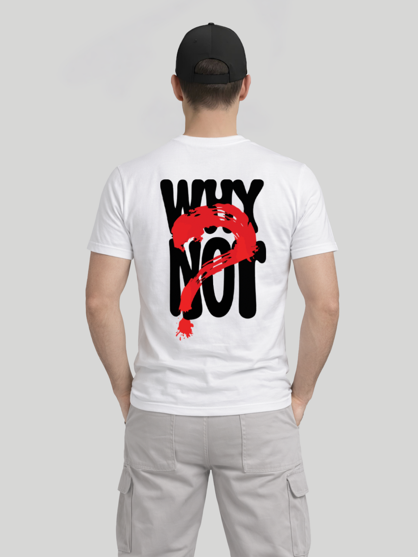 Men’s white Why Not back graphic t-shirt with statement print back view