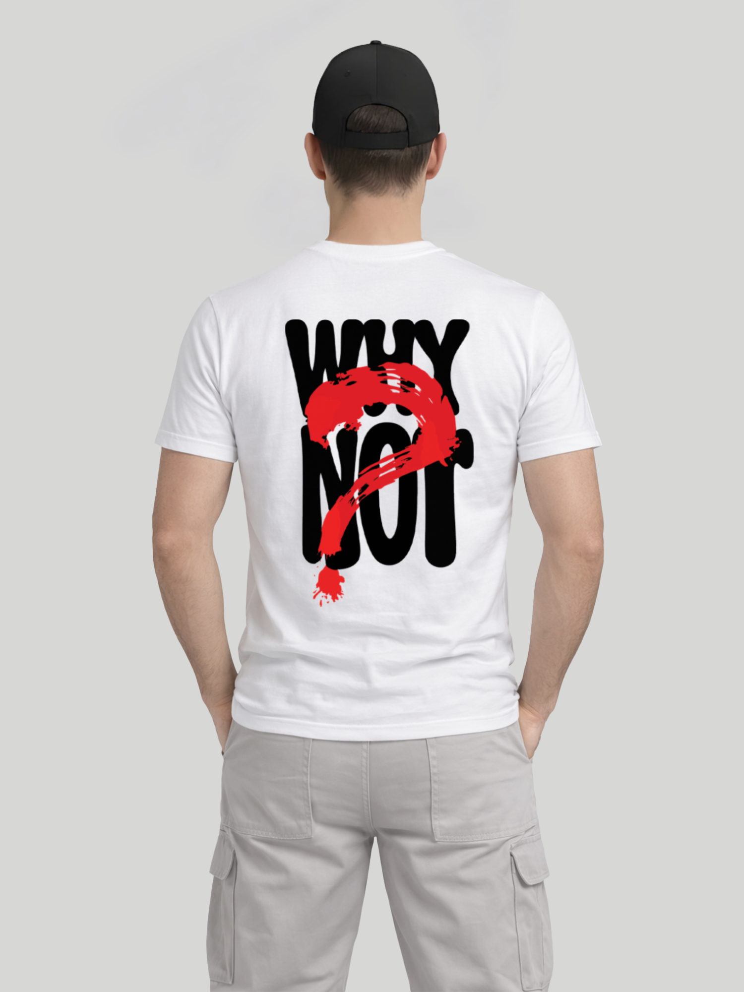 Men’s white Why Not back graphic t-shirt with statement print back view