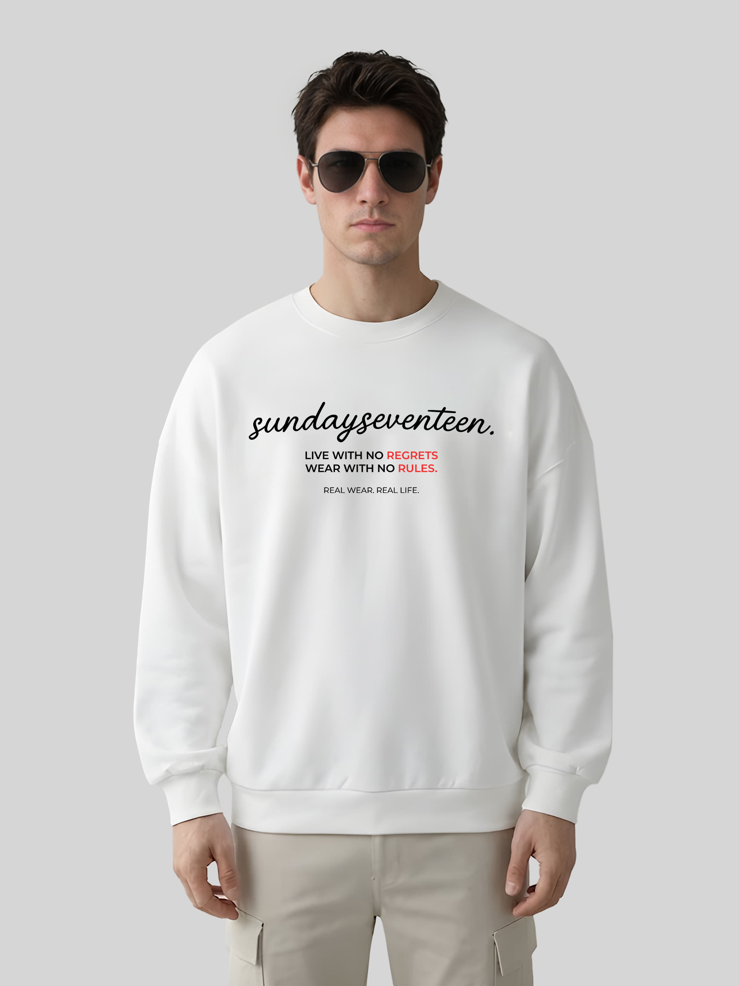 Sundayseventeen printed sweatshirt for men with bold typography front design, premium casual crewneck sweatshirt