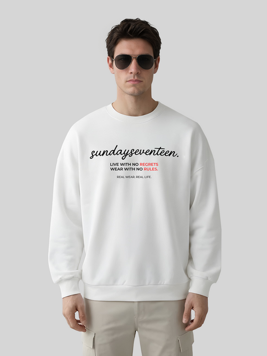 Sundayseventeen printed sweatshirt for men with bold typography front design, premium casual crewneck sweatshirt