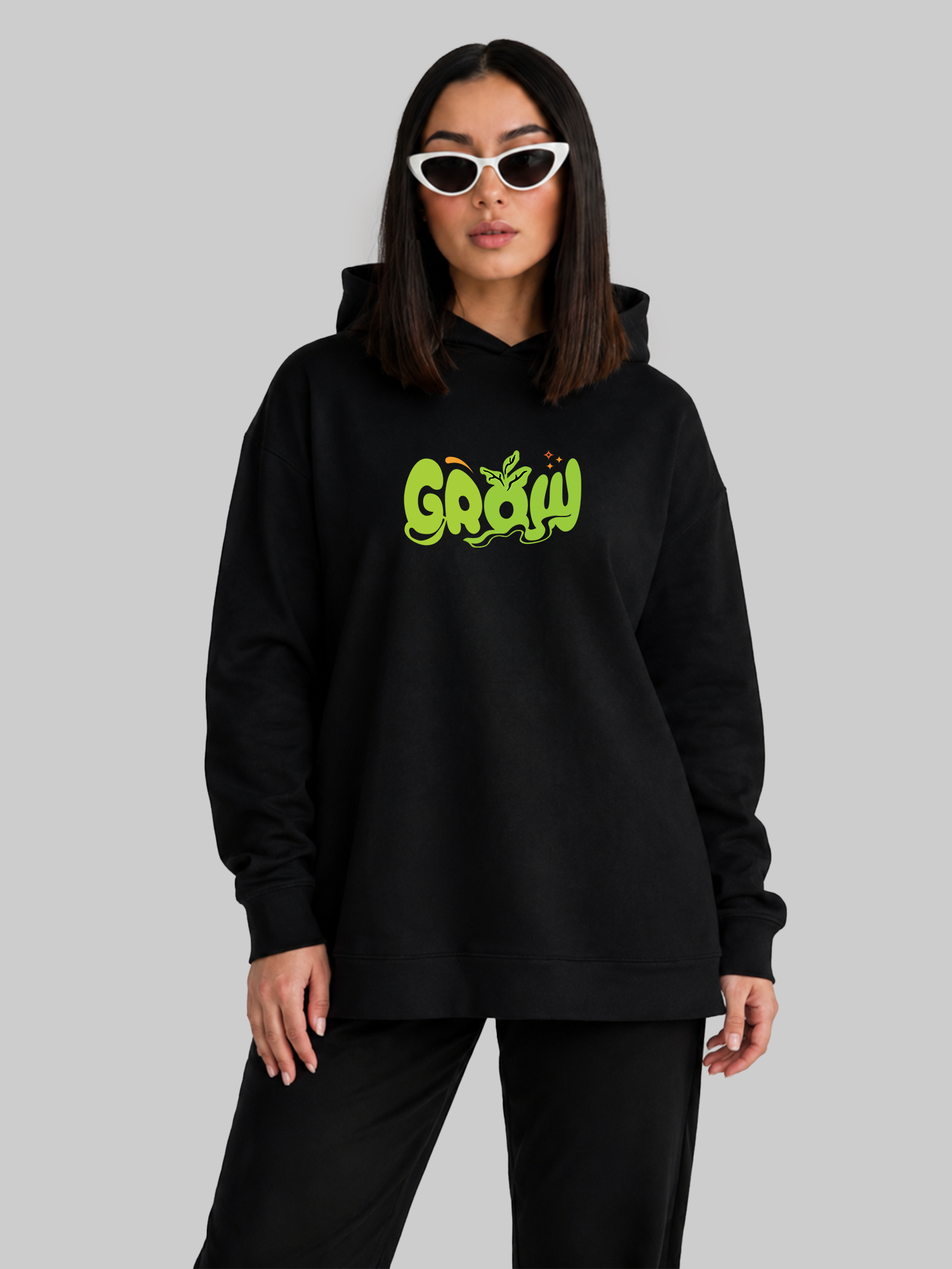 Black Grow Graphic Oversized Hoodie Front View