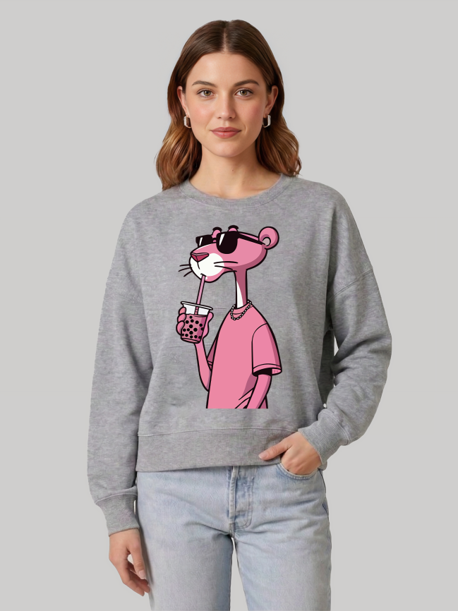 Ninthclause sport grey sweatshirt for women with pink panther graphic and casual style