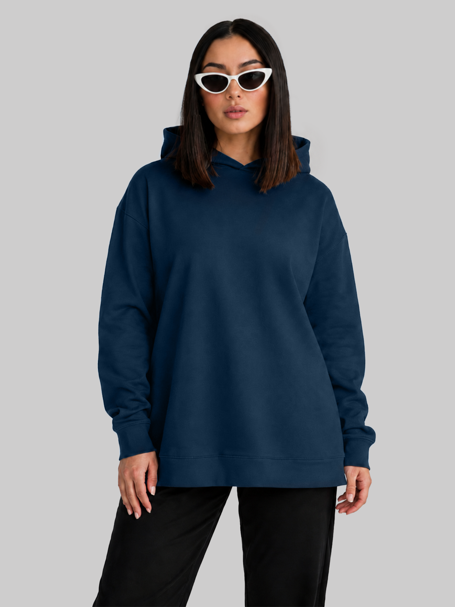 Navy Blue Women's Oversized Hoodie Front View