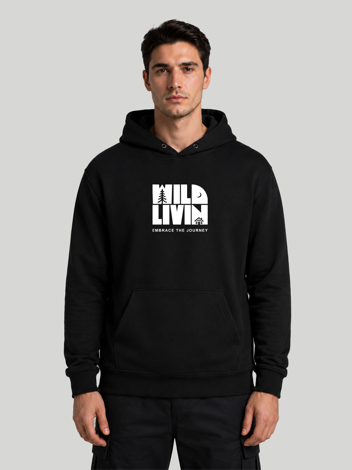Men's black Wild Livin graphic hoodie with front print and kangaroo pocket