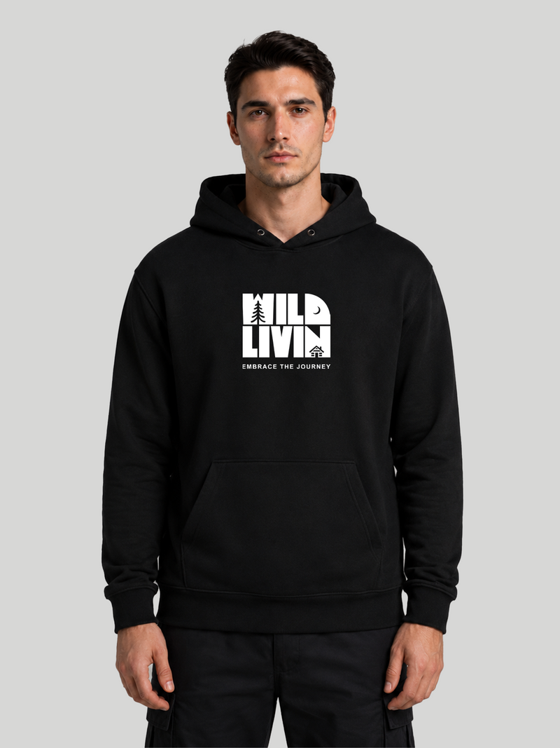 Men's black Wild Livin graphic hoodie with front print and kangaroo pocket