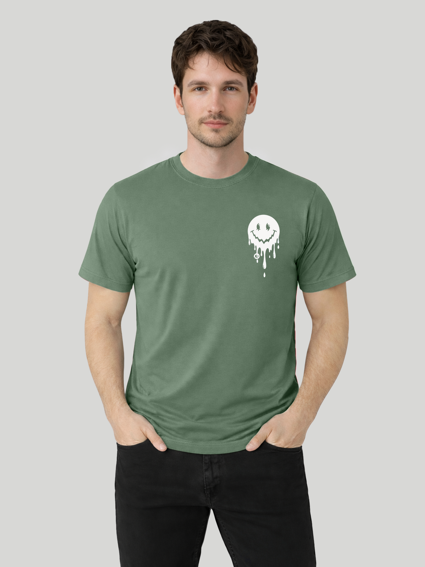 Men’s Light Green regular fit smiley graphic printed crew neck t-shirt front view