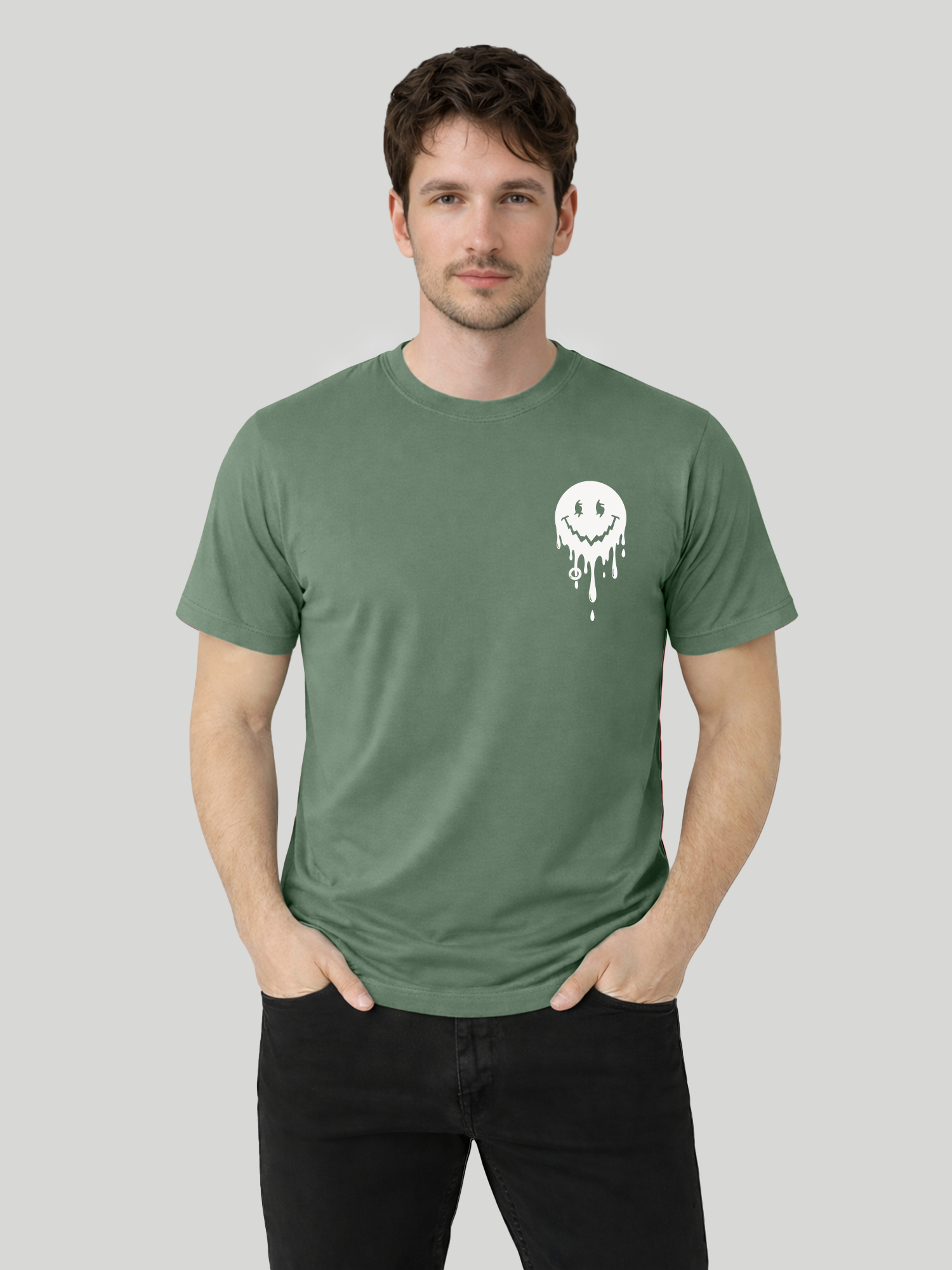 Men’s Light Green regular fit smiley graphic printed crew neck t-shirt front view