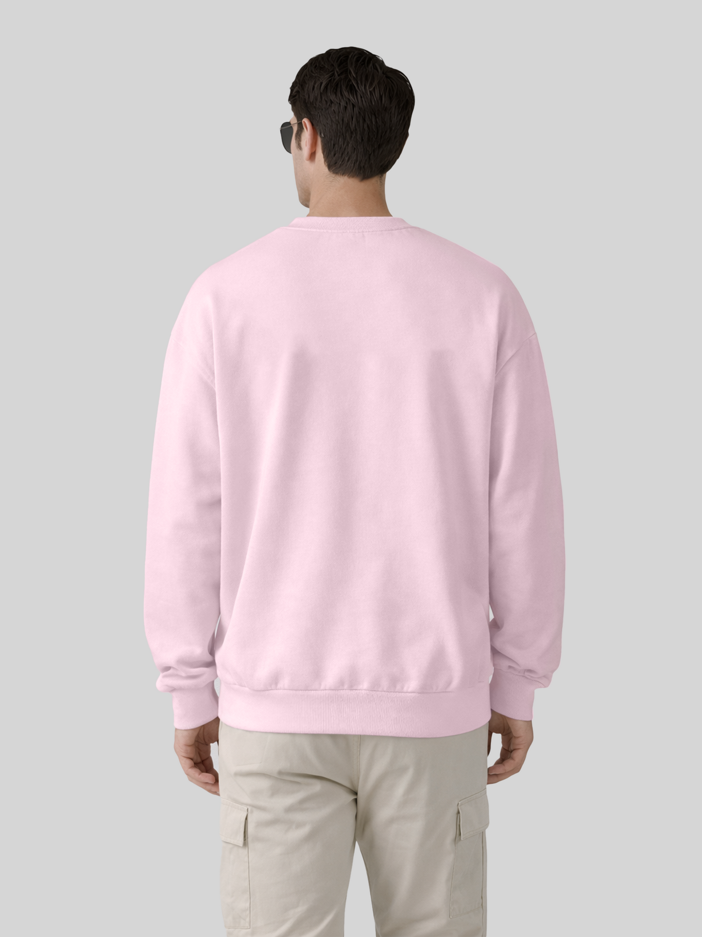 Men’s oversized crewneck sweatshirt back view in orchid with relaxed fit