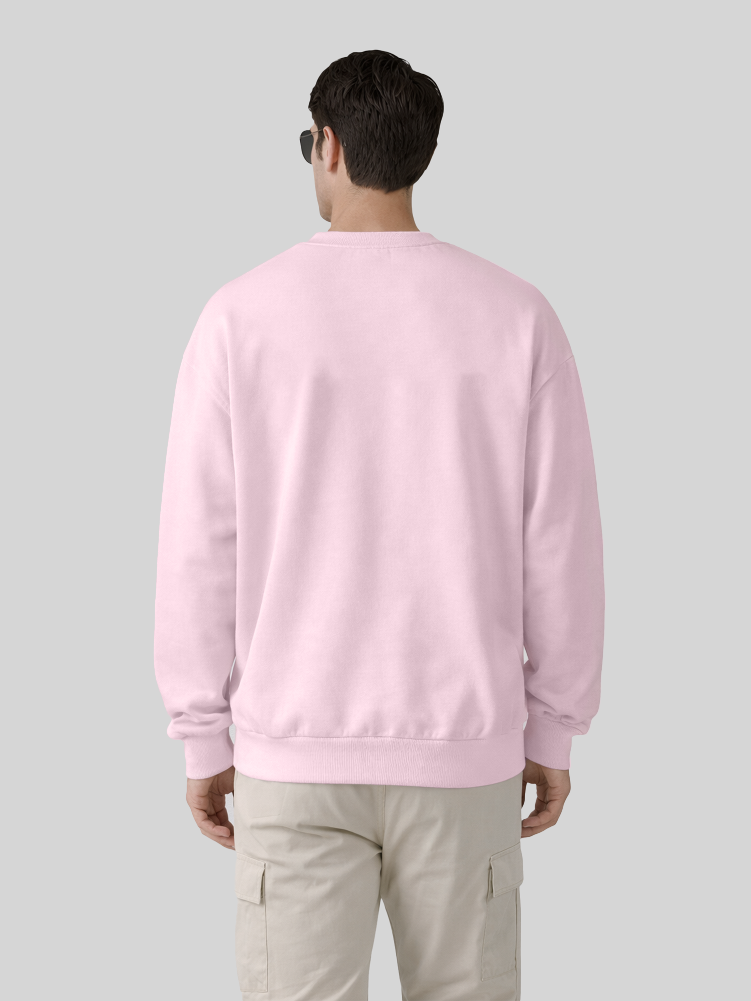Men’s oversized crewneck sweatshirt back view in orchid with relaxed fit