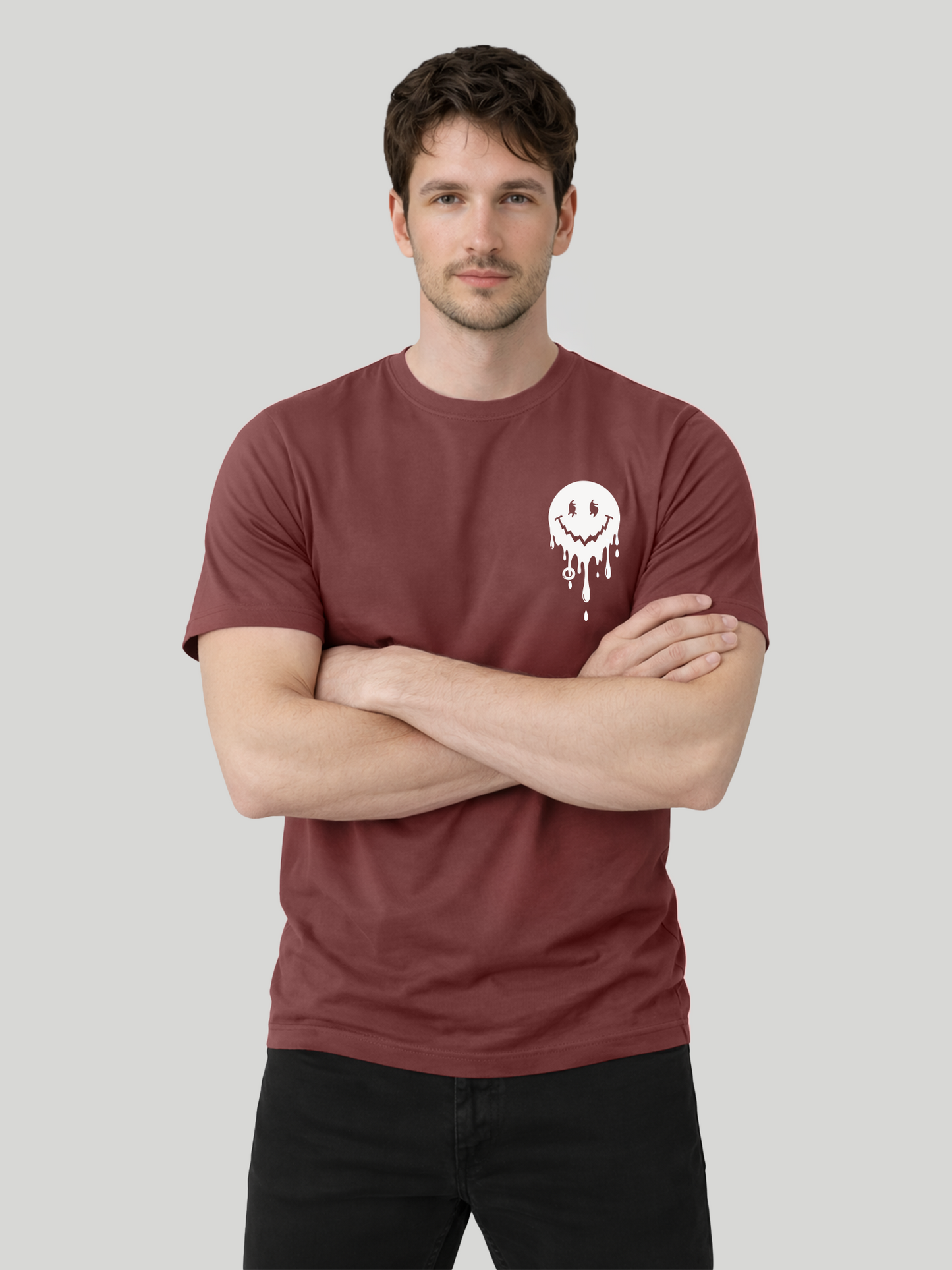 Men’s Brick regular fit smiley graphic printed t-shirt front crossed arms pose