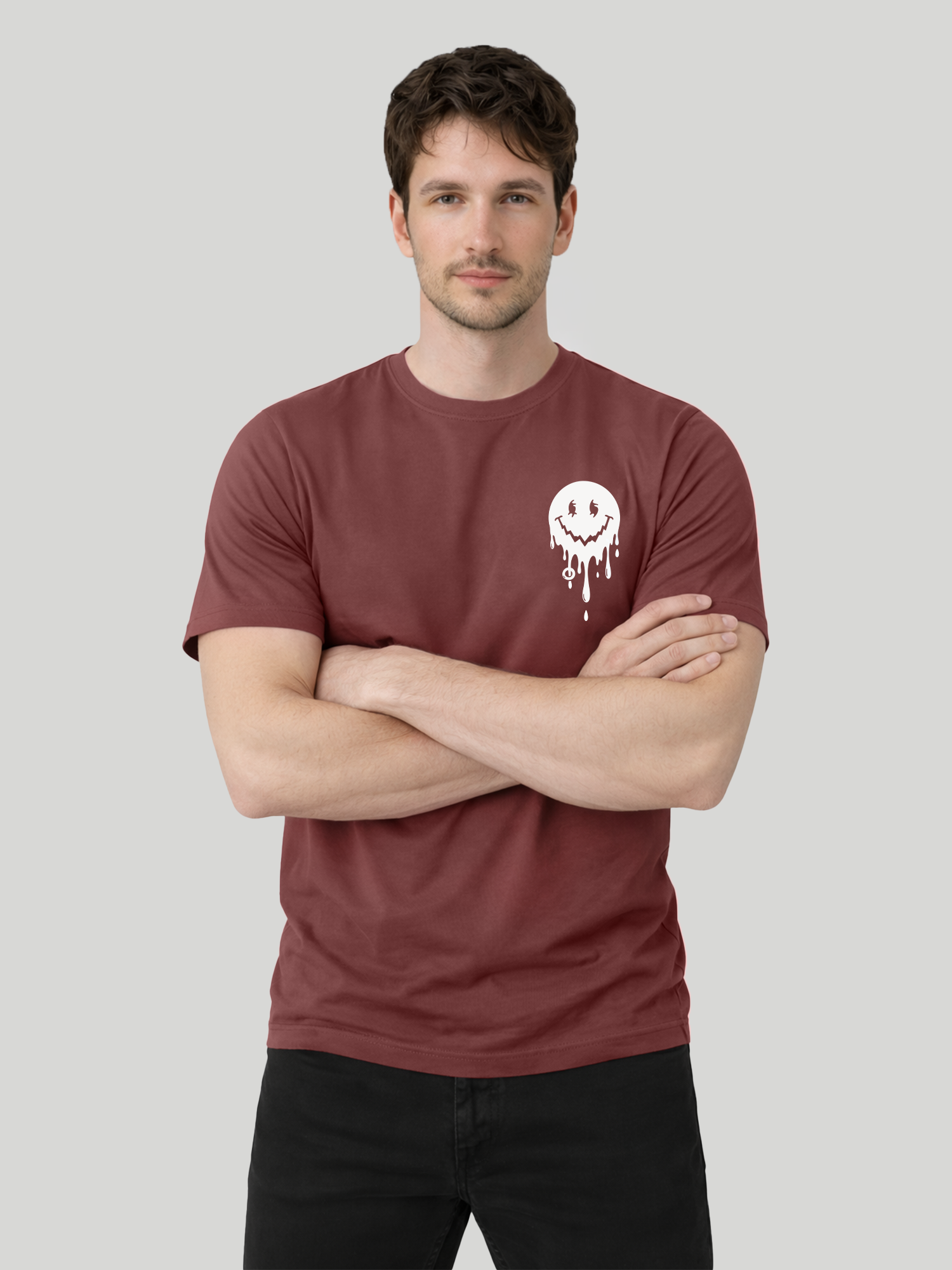 Men’s Brick regular fit smiley graphic printed t-shirt front crossed arms pose