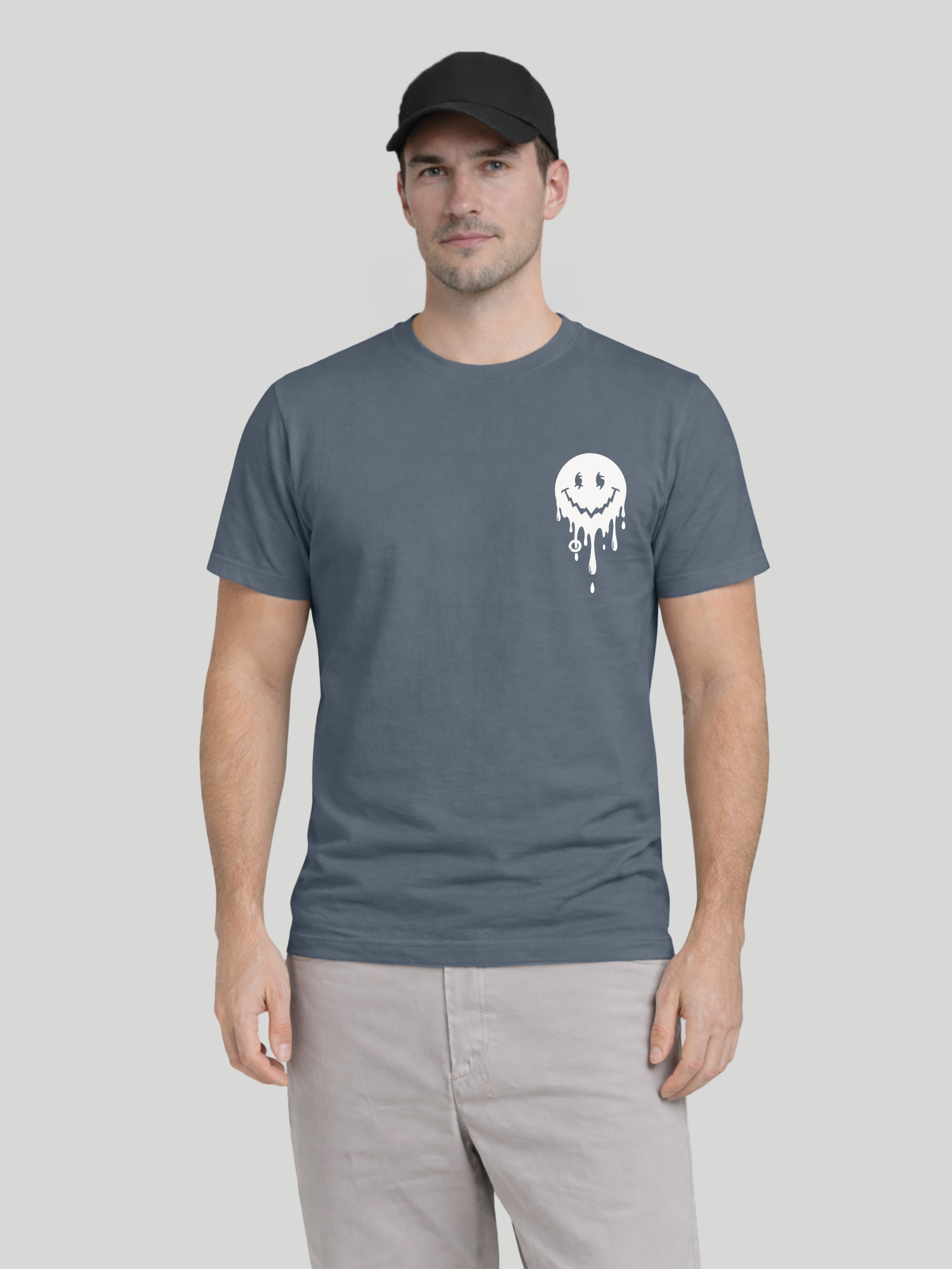 Men’s Blue Jean regular fit smiley graphic printed crew neck t-shirt front view