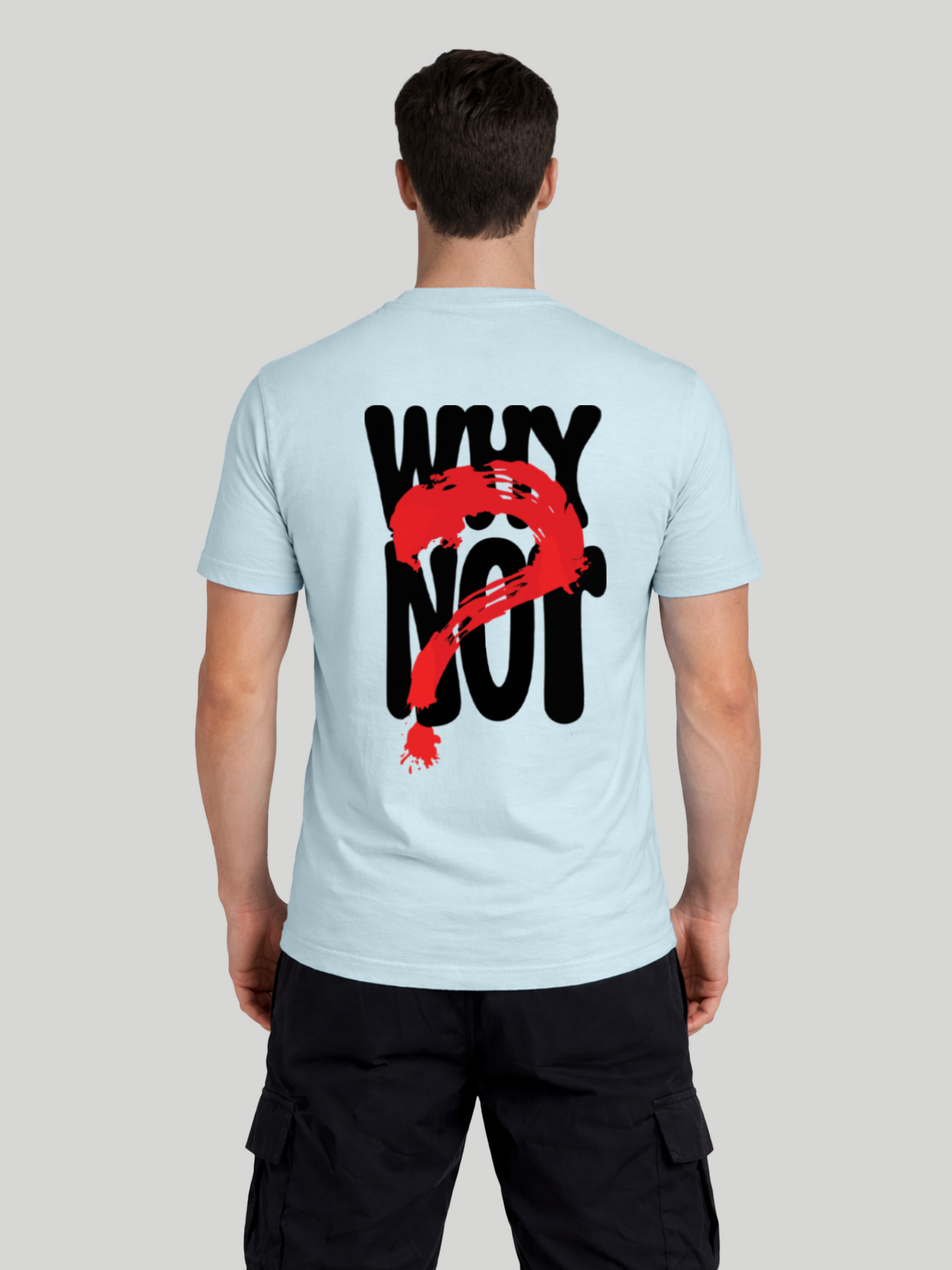 Men’s chambray Why Not statement back print t-shirt full back view