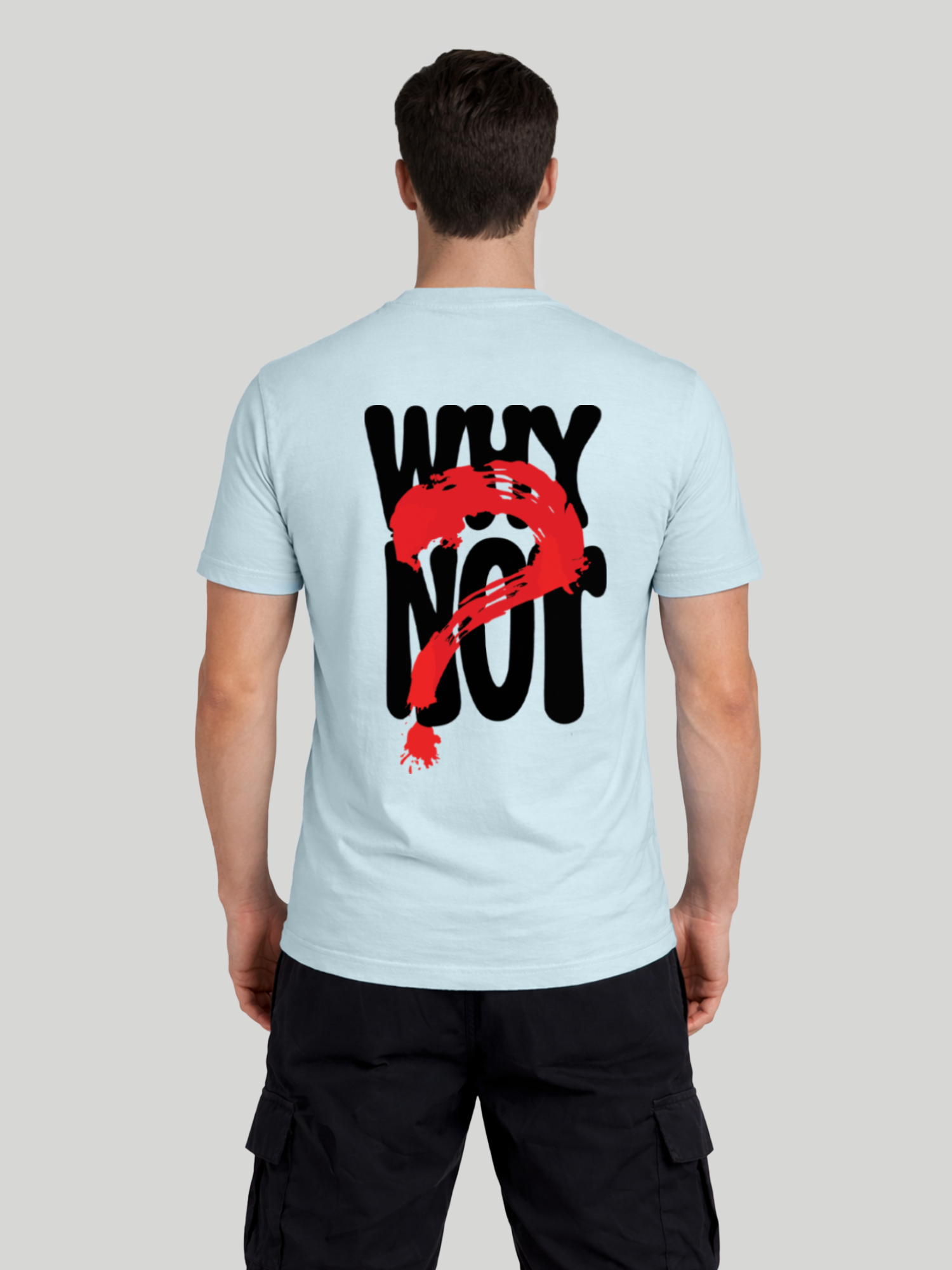 Men’s chambray Why Not statement back print t-shirt full back view