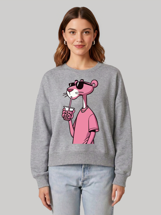 Ninthclause sport grey sweatshirt with pink panther graphic for women in winter streetwear