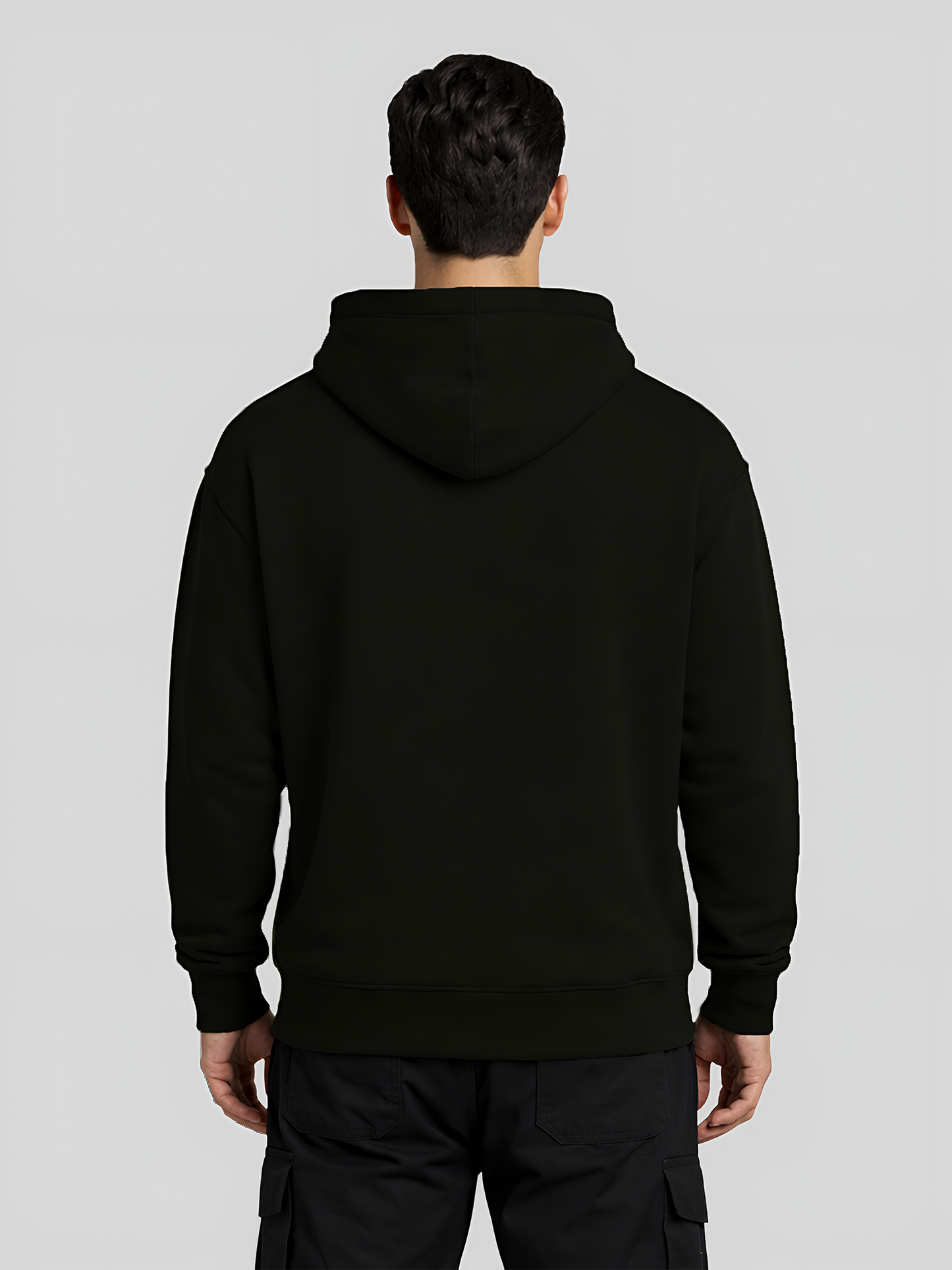 LABEL black hoodie for men back view plain pullover hoodie