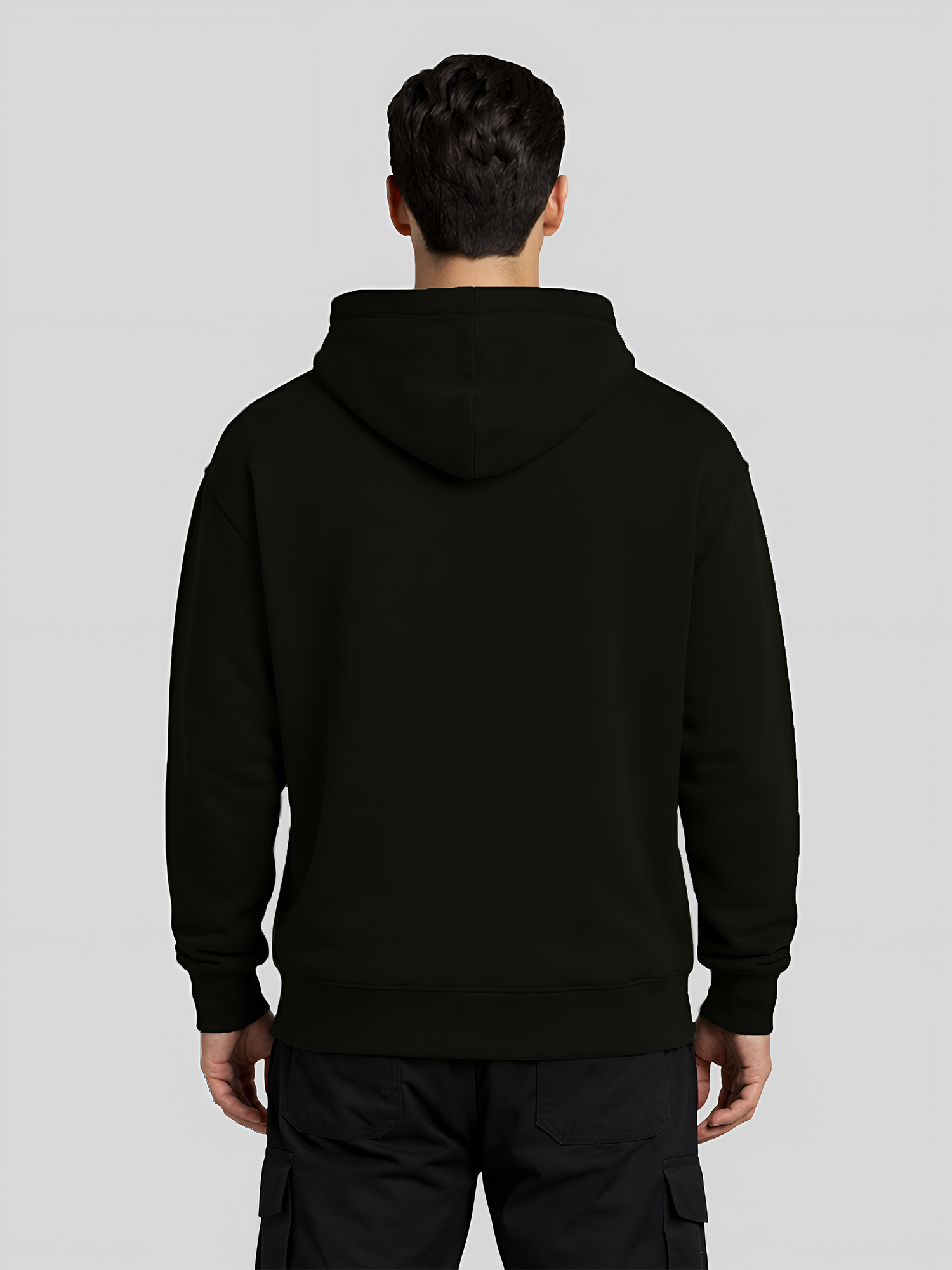 LABEL black hoodie for men back view plain pullover hoodie