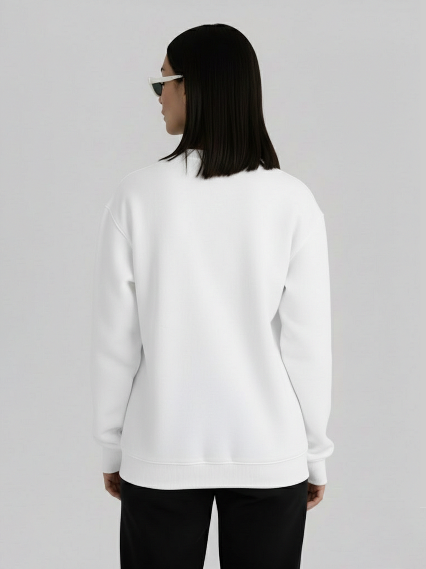 Back view of Febora white sweatshirt for women with relaxed fit