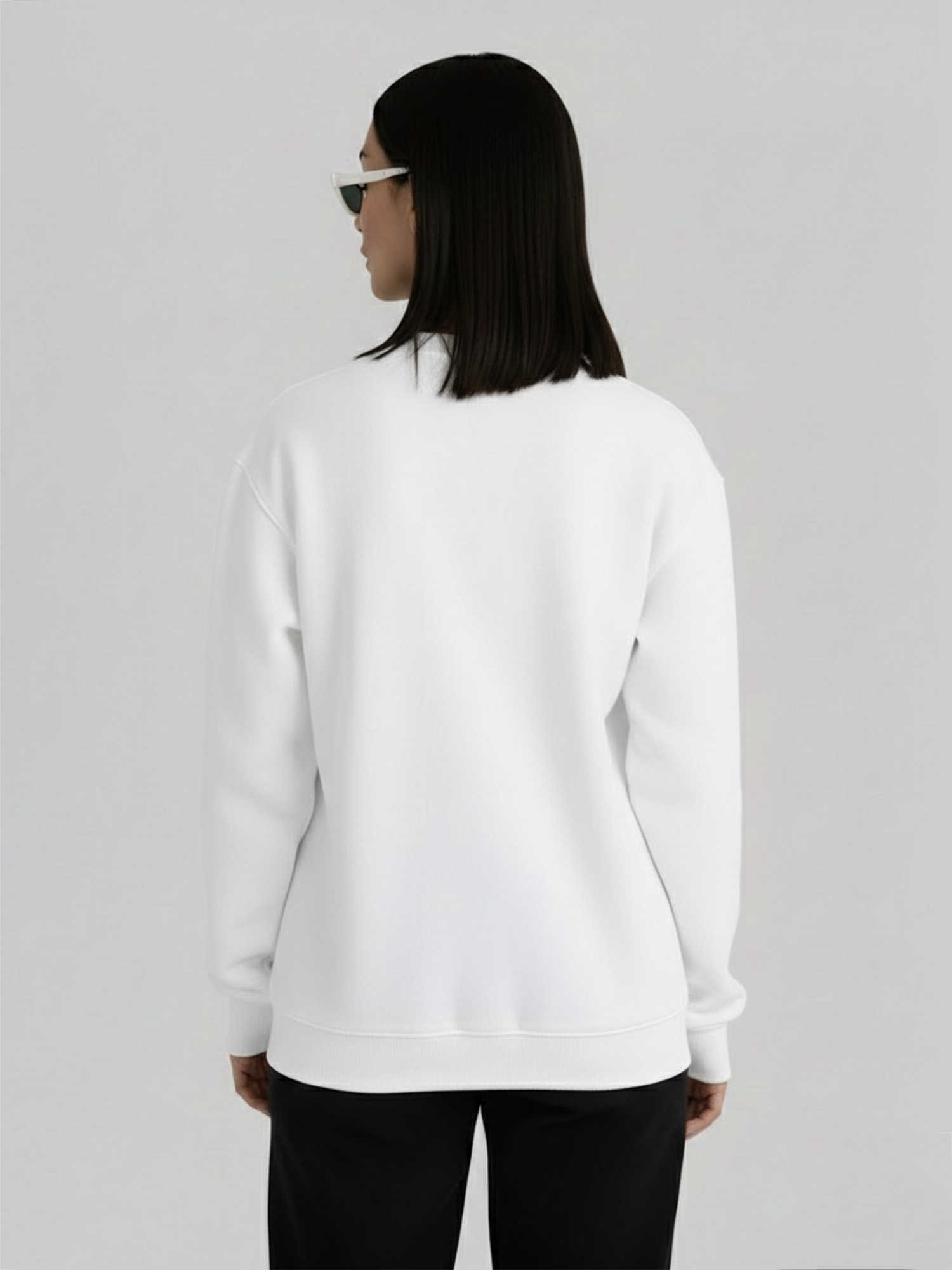Back view of Febora white sweatshirt for women with relaxed fit