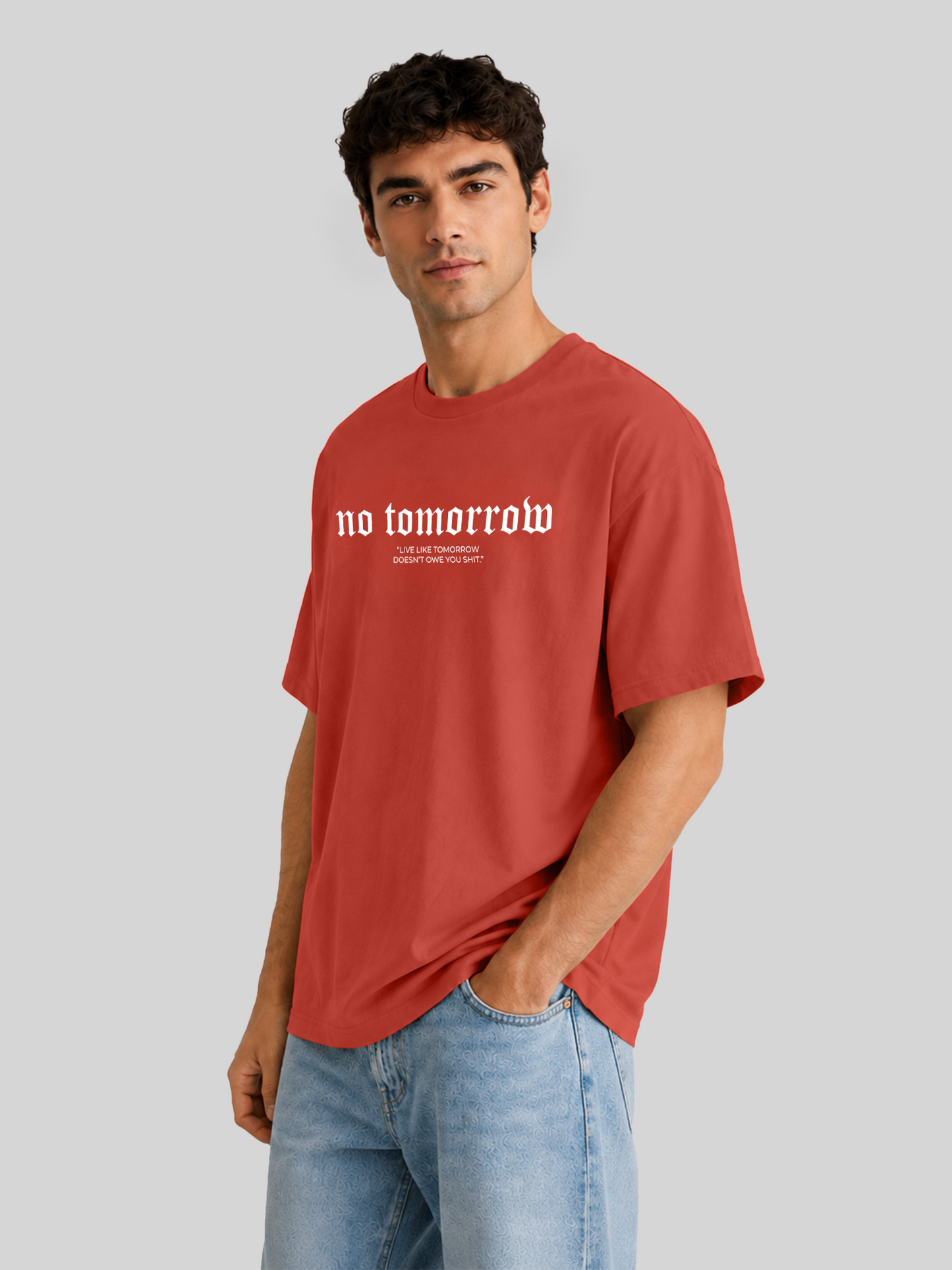 Brick Red No Tomorrow Graphic Oversized T-Shirt