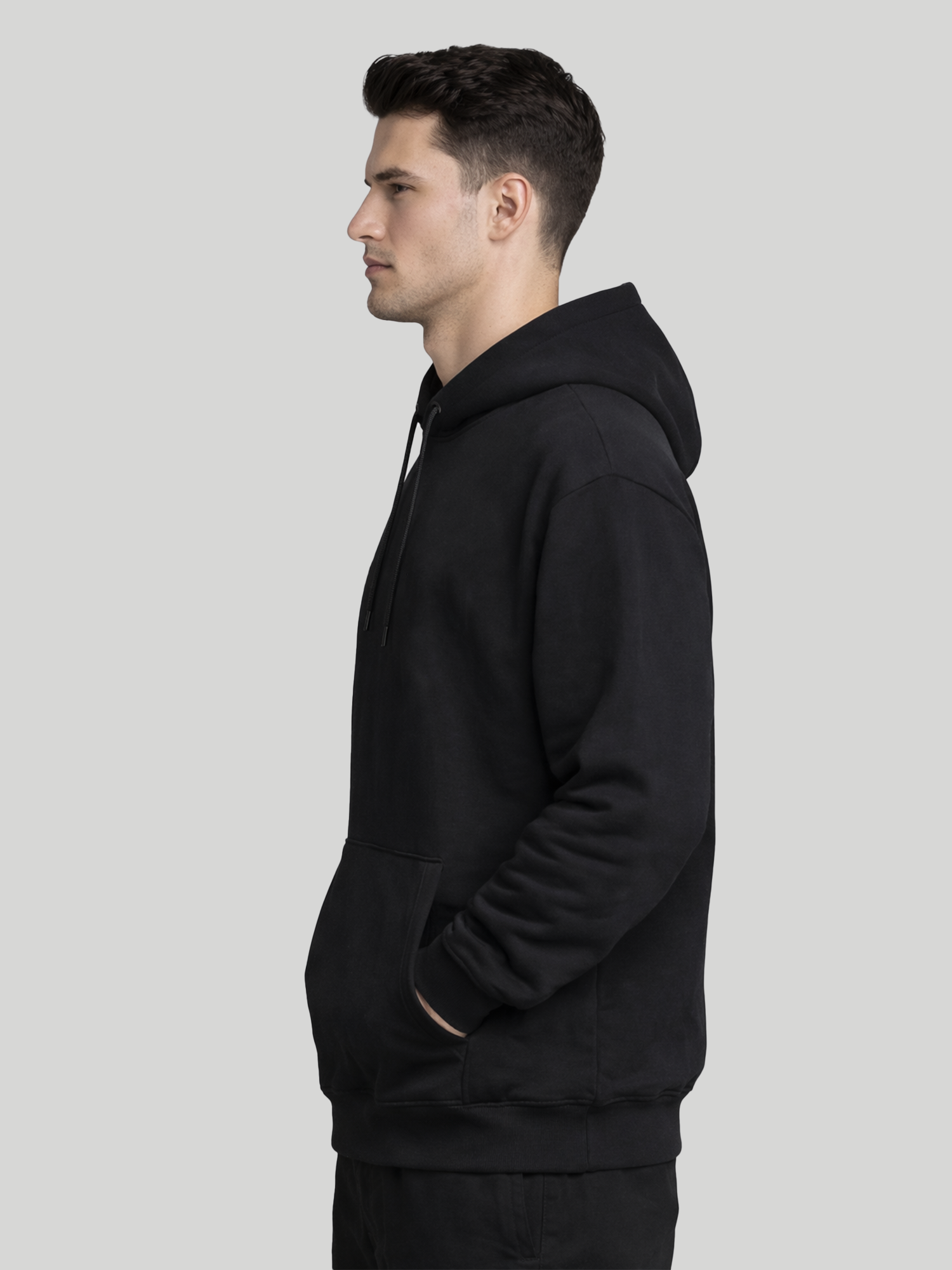 Red Rose black hoodie for men side view casual pullover hoodie with regular fit