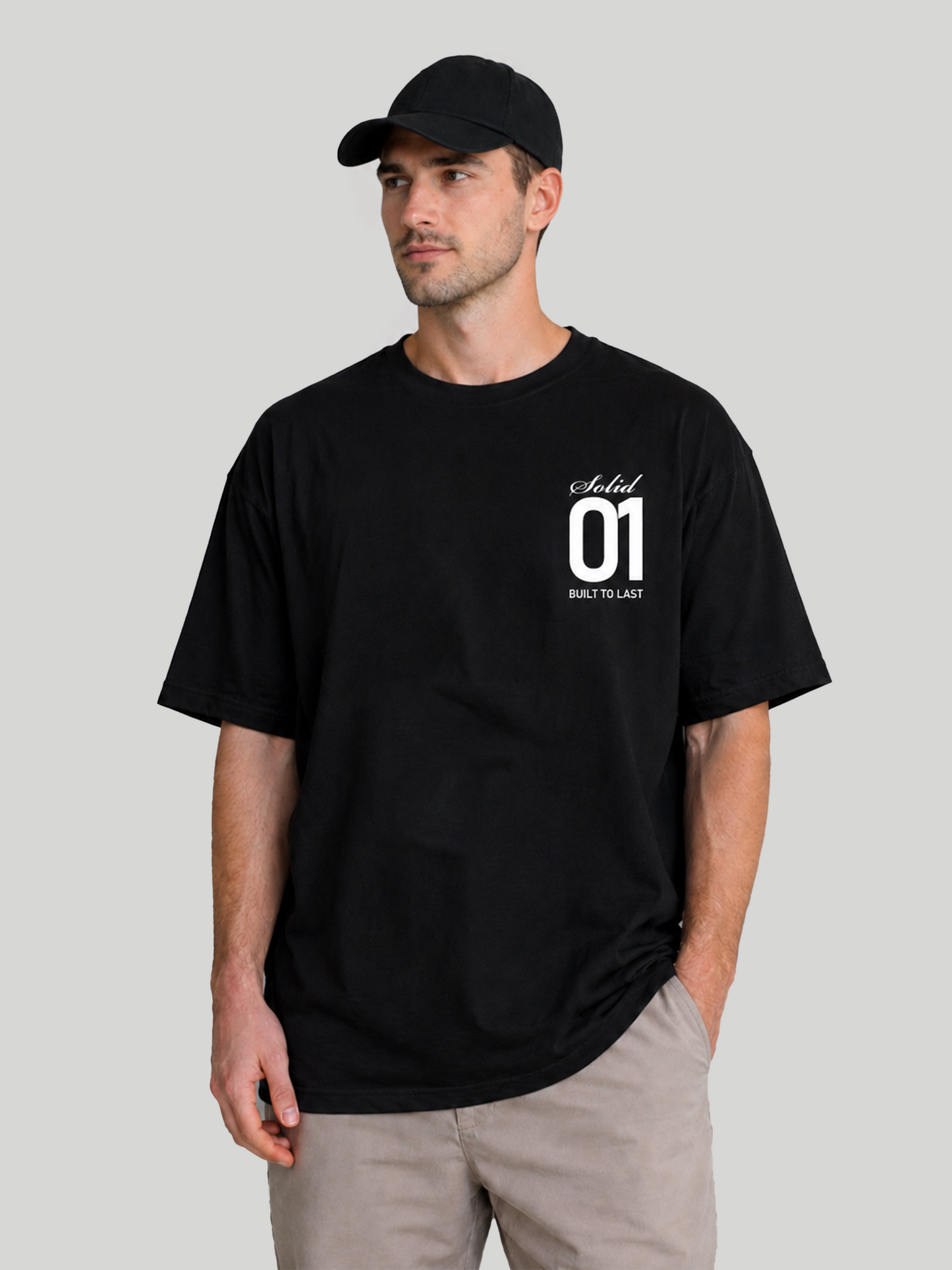 Men's Black Oversized T-Shirt Side Angle View – Modern Oversized Streetwear Tee