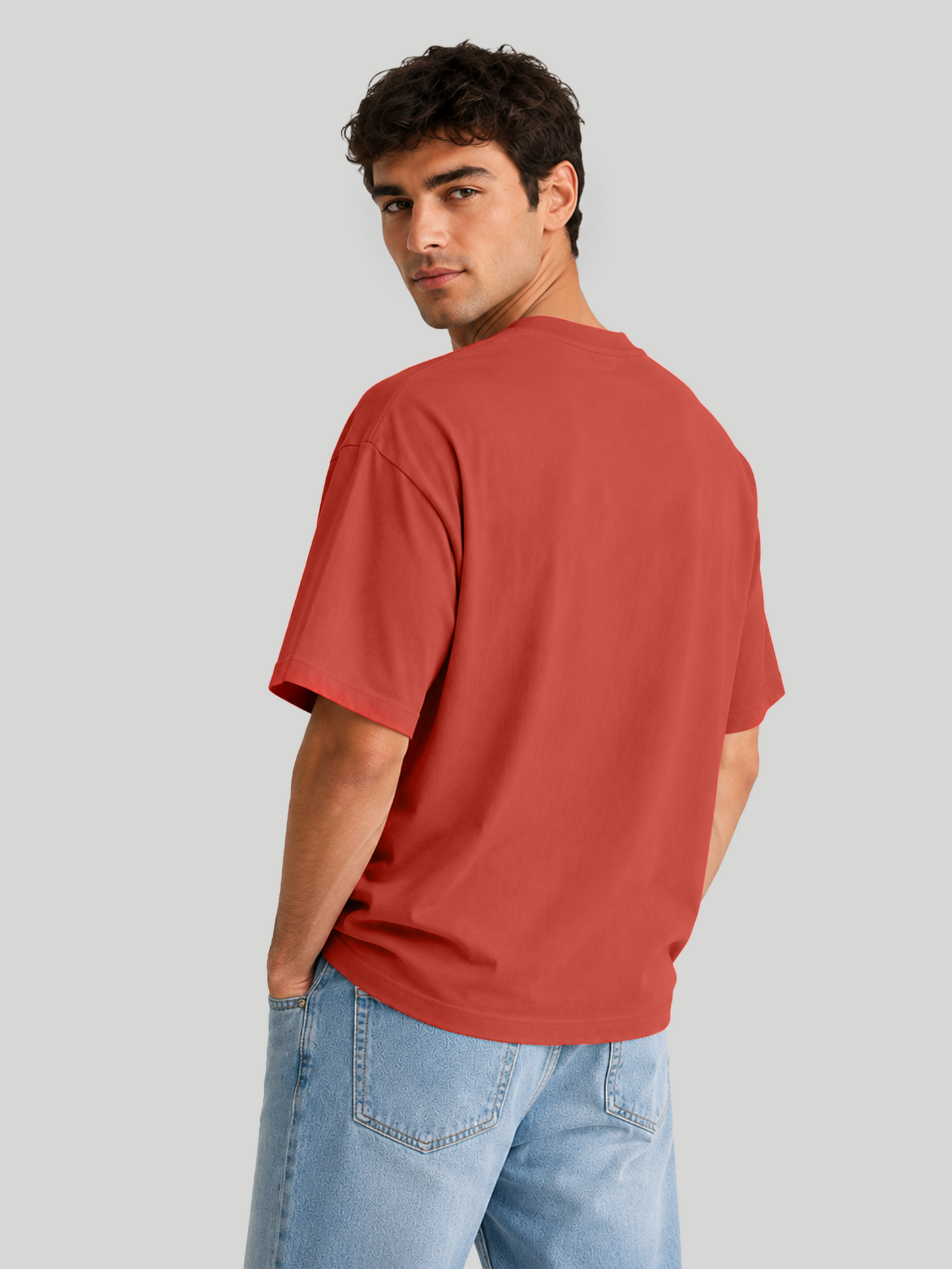 Men's Brick Red Oversized T-Shirt Back View – Premium Streetwear Cotton Tee
