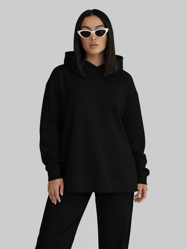 Black oversized hoodie for women with relaxed fit