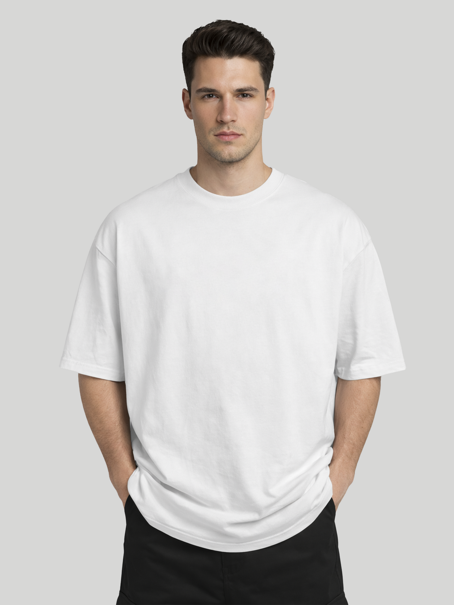 No Grit No Glory white oversized t-shirt for men front view plain design
