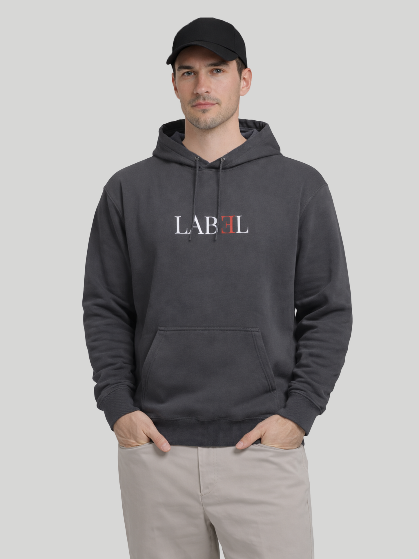 LABEL charcoal hoodie for men front view casual pullover hoodie