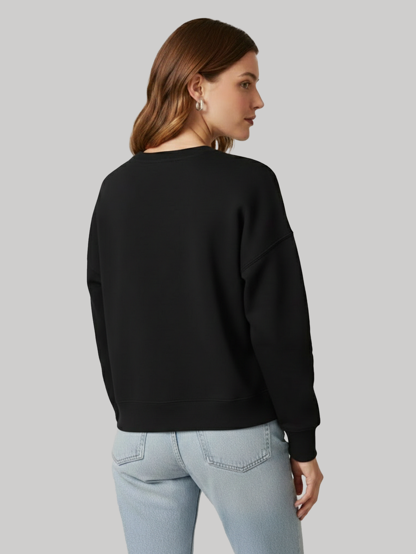 Back view of Ninthclause Soulful black sweatshirt for women in premium winter streetwear style