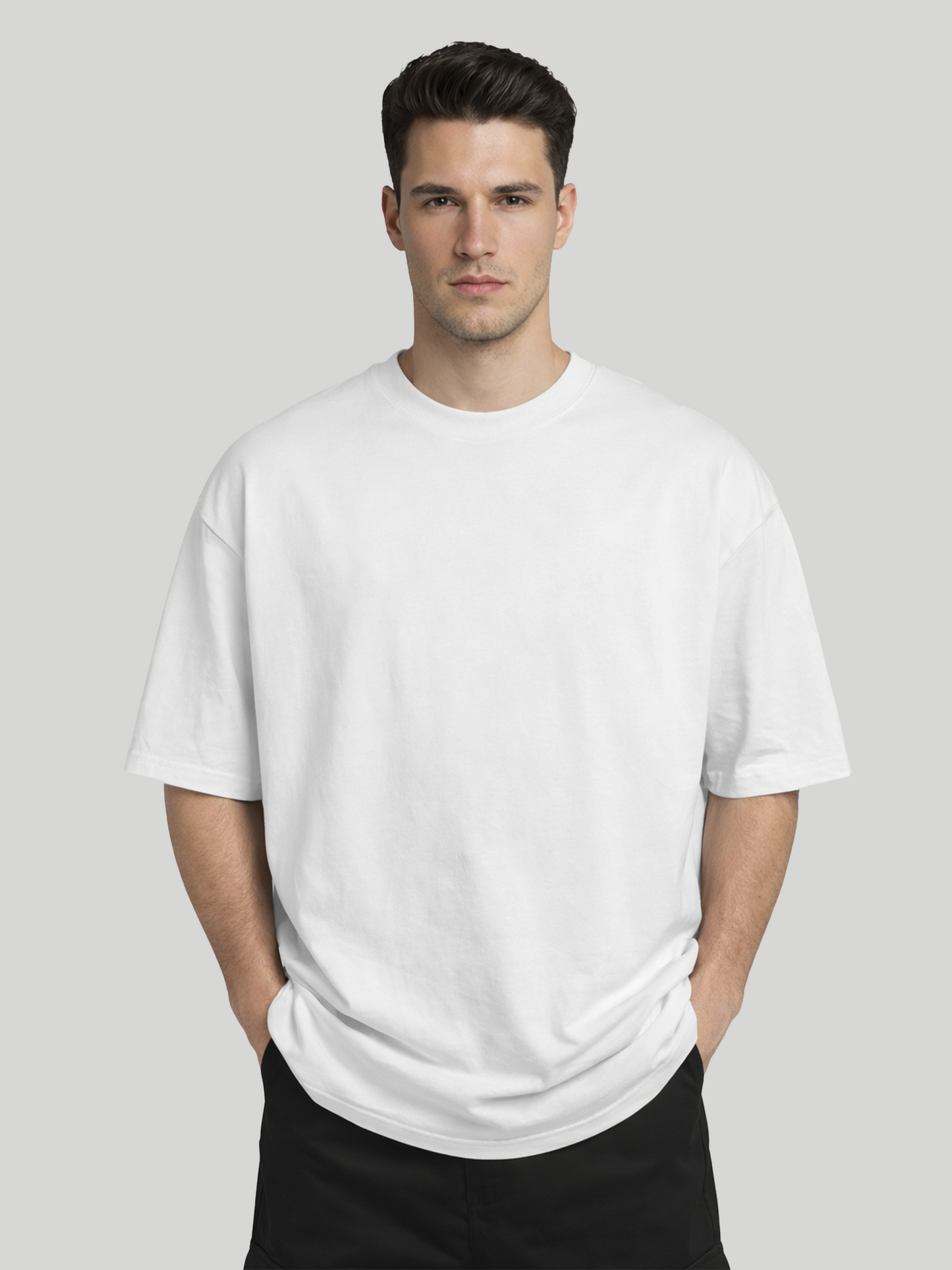 Midnight Night Owl white oversized t-shirt for men front view plain oversized fit